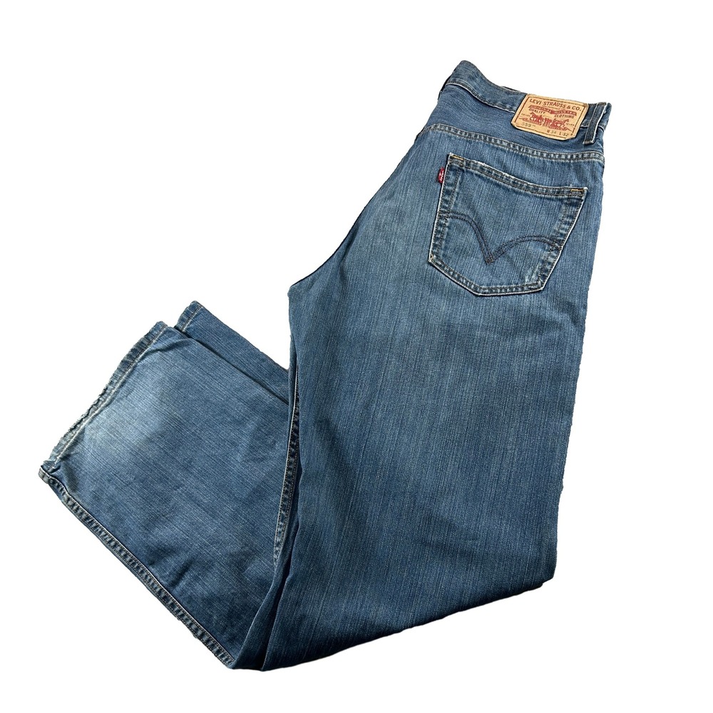 Levis 559 Relaxed Straight Jeans Mens 34x32 Blue Denim Medium Wash Distressed